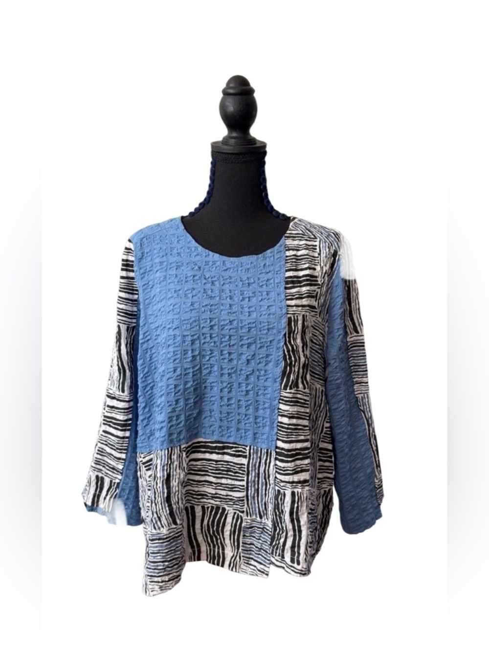 Habitat Blue and Black Textured Patchwork Tunic